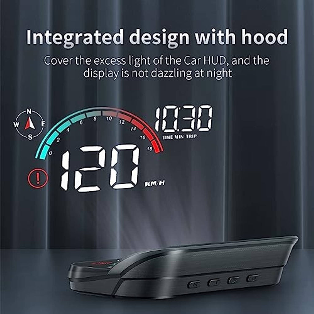 HUD speed display gauge with protective hood cover and large 120 km/h readout
