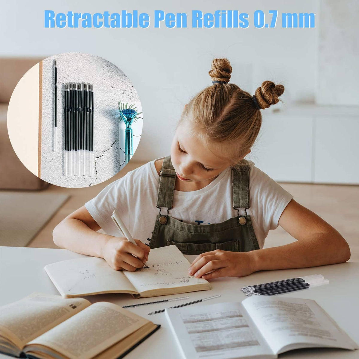 Retractable pen refills 0.7 mm with black barrels and clear tips for smooth writing