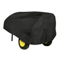 Black waterproof log splitter cover with fitted hood over wheels