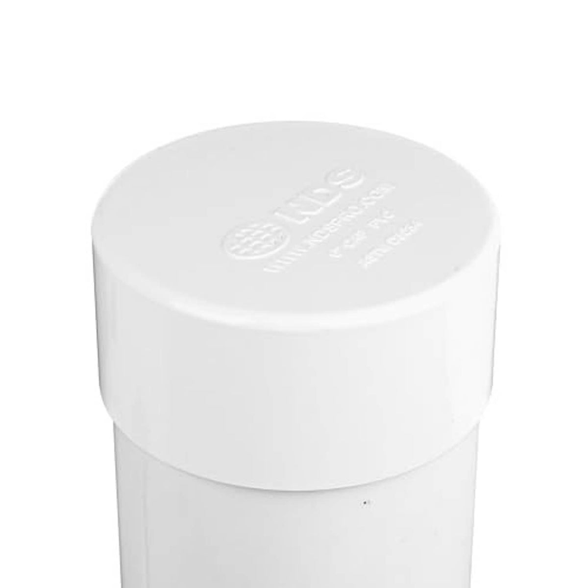 White 6-inch PVC S&D end cap with embossed top markings