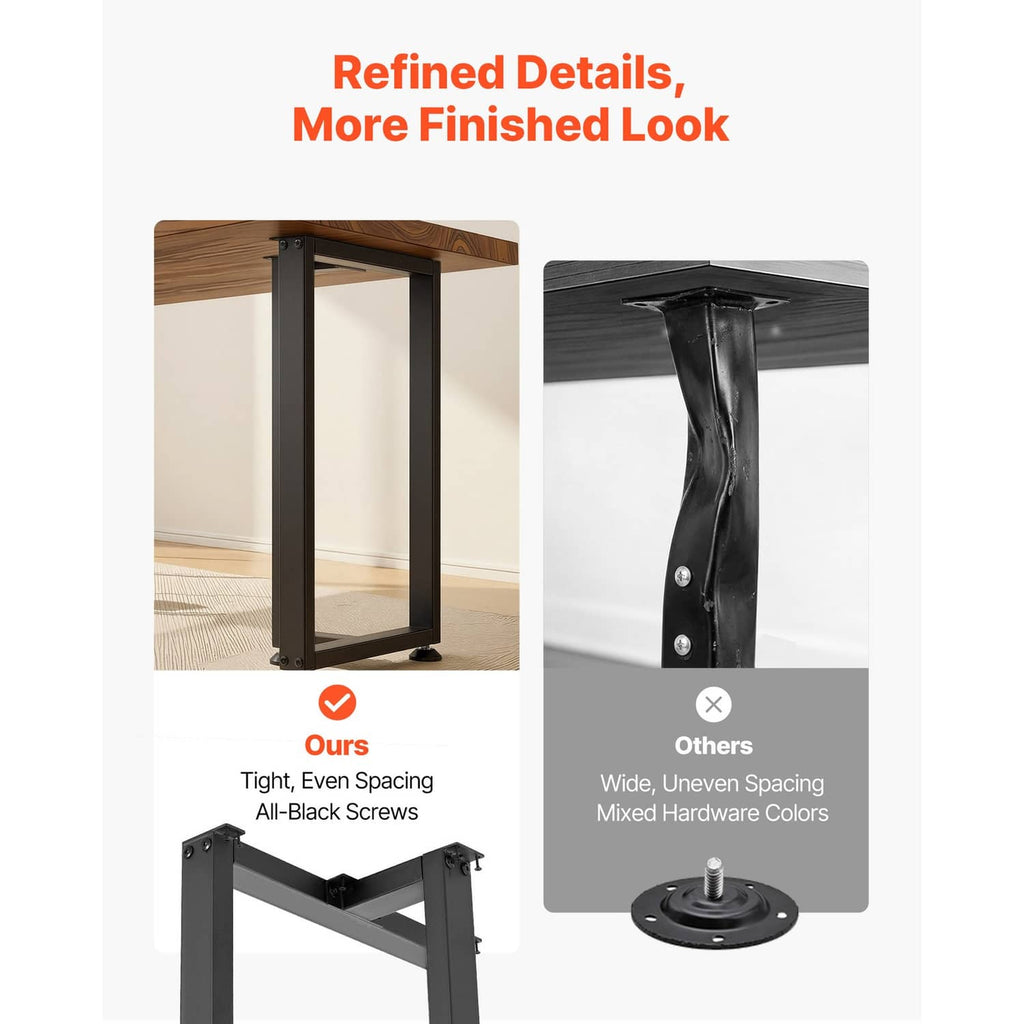 Black steel table leg frames with tight spacing and hardware, set of 2