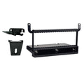 Single DIN car stereo dash kit with storage pocket, black mounting frame and bracket