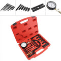 Diesel engine compression gauge tester kit with hoses, adapters, and gauge in case