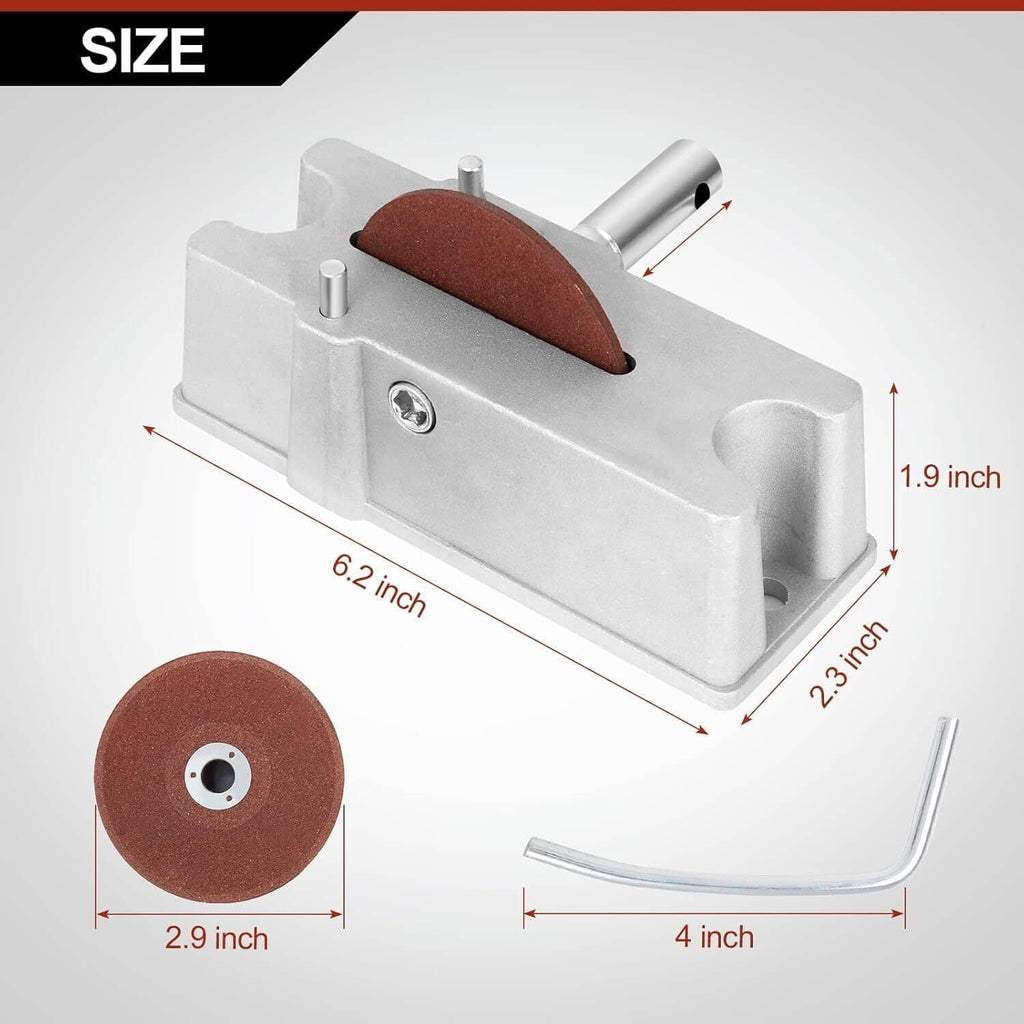 Engine piston ring grinding tool with abrasive wheel and L-shaped handle, metal base