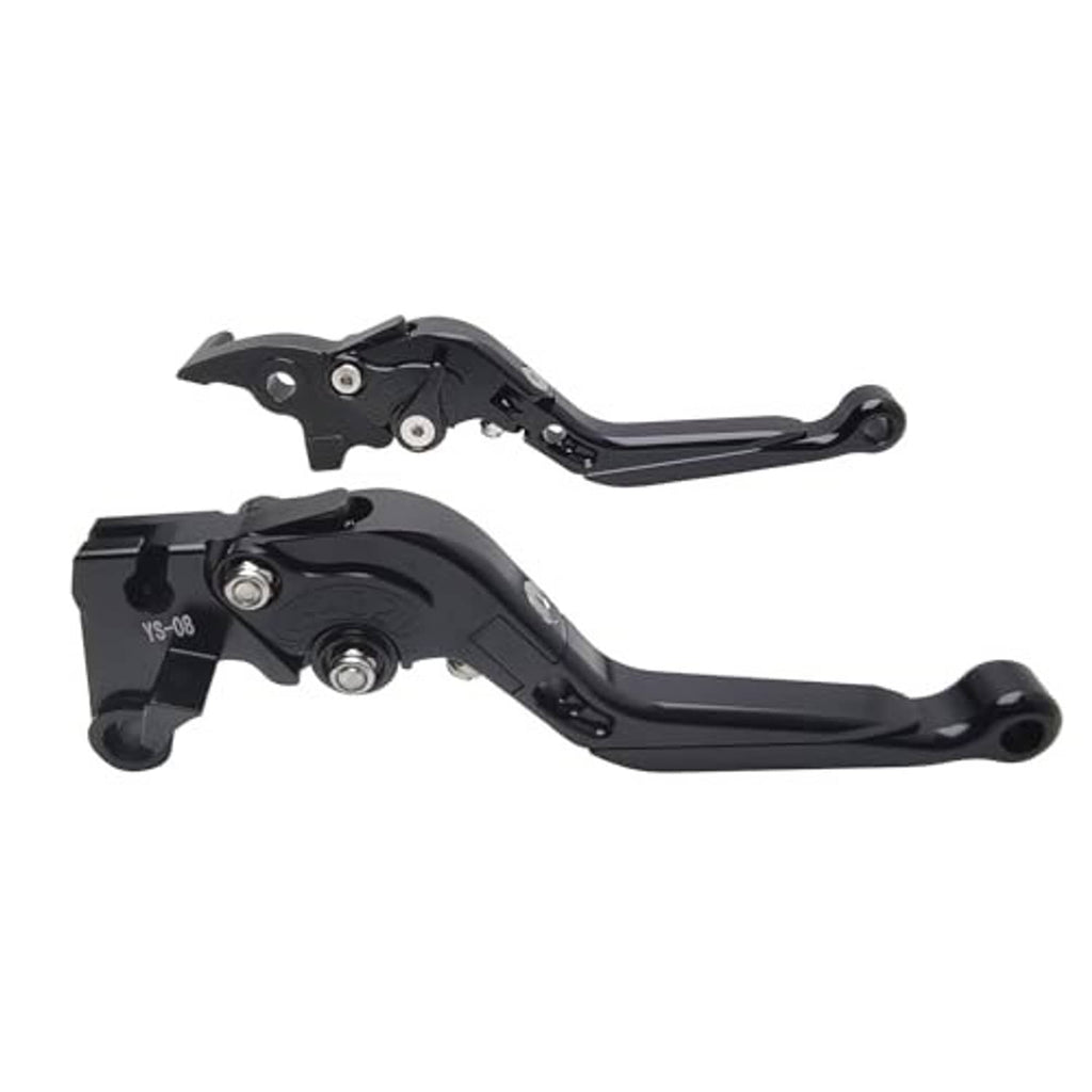 Black motorcycle brake and clutch lever set, folding design with adjustment knobs
