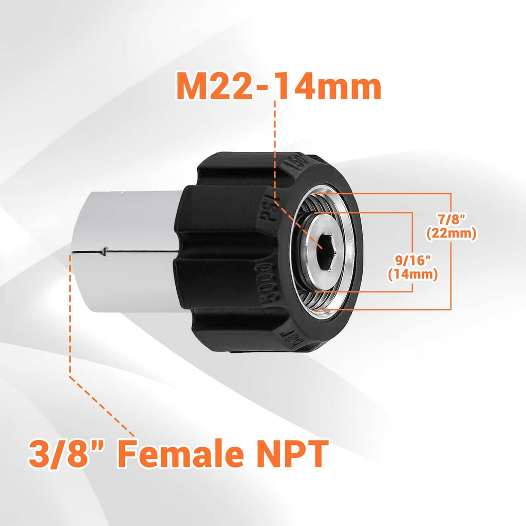 M22-14mm pressure washer adapter with 3/8 in female NPT outlet