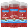 Old Spice Aqua Reef men's aluminum-free deodorant 3-pack, red stick with clear cap.