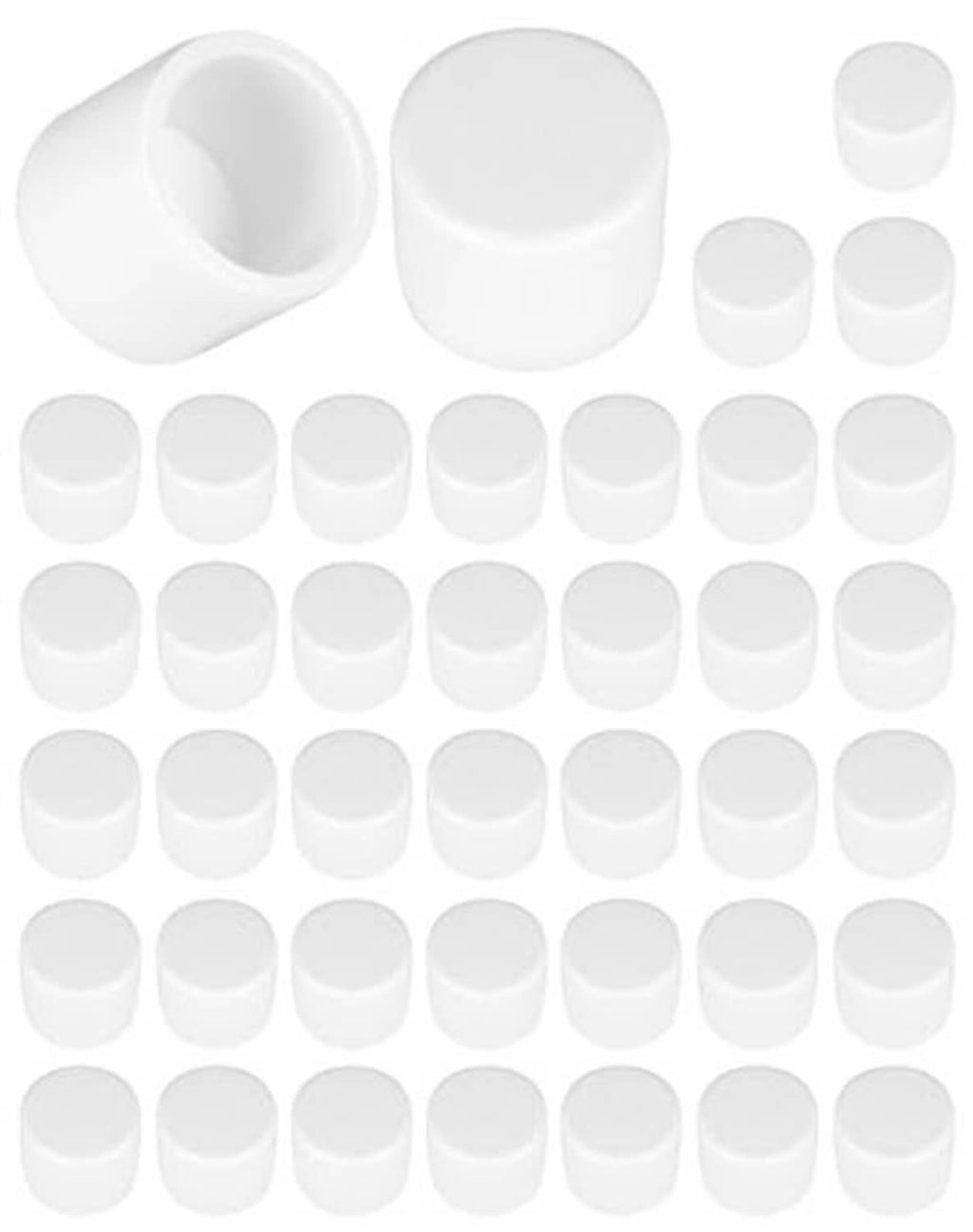 White PVC pipe end caps bulk pack, multiple cylindrical plugs with hollow centers