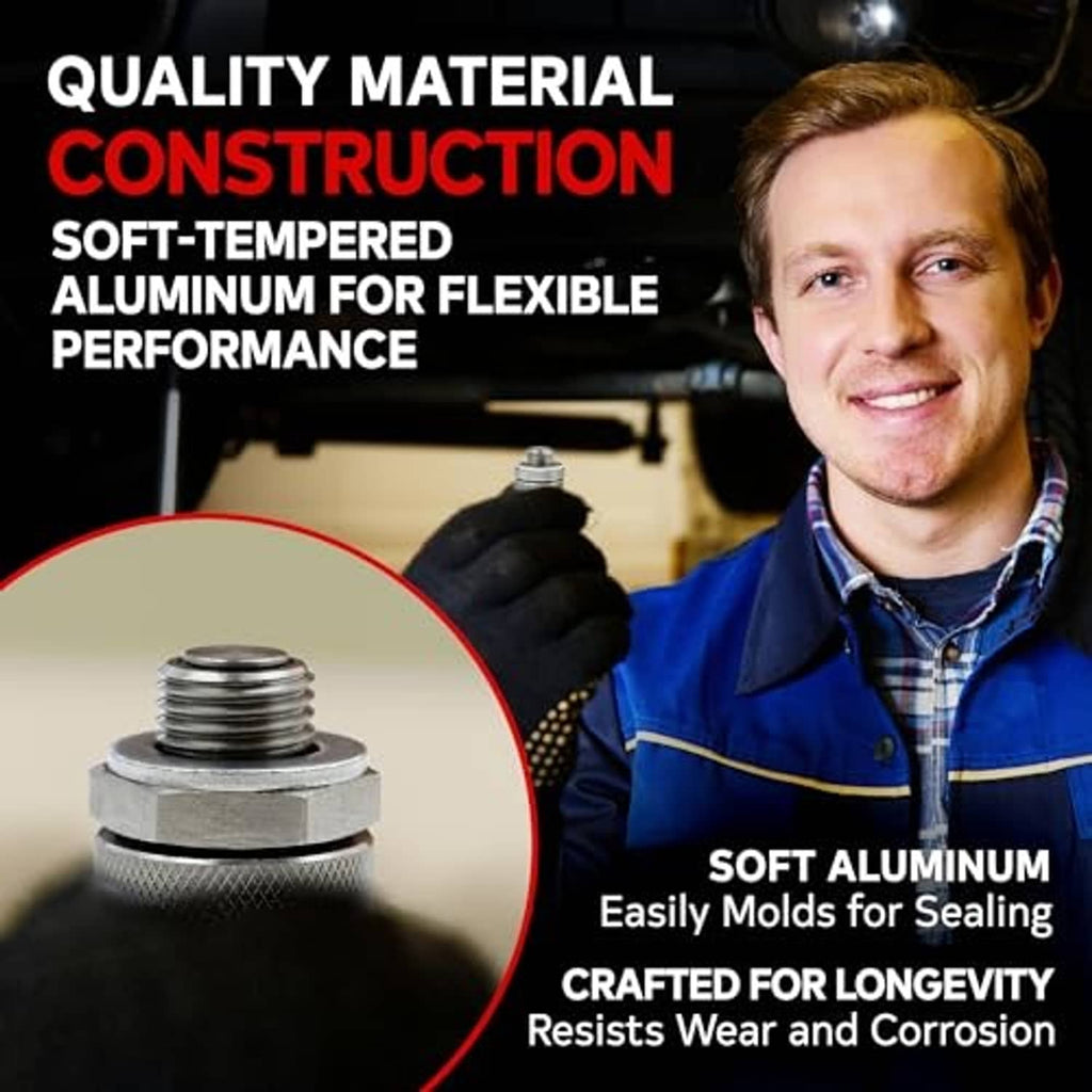 Close-up of soft-tempered aluminum oil drain plug washer, round silver disc with center hole