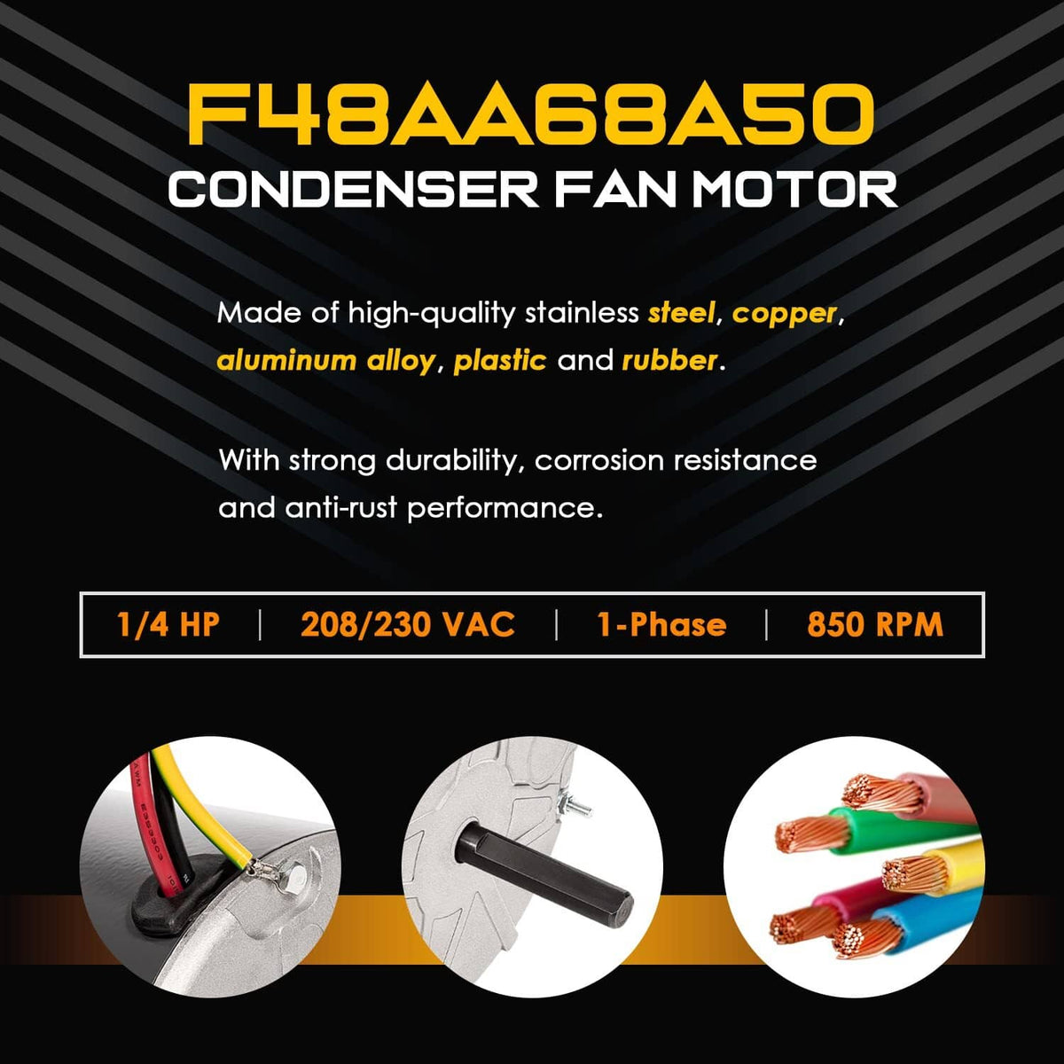 Condenser fan motor with wiring and metal end plate