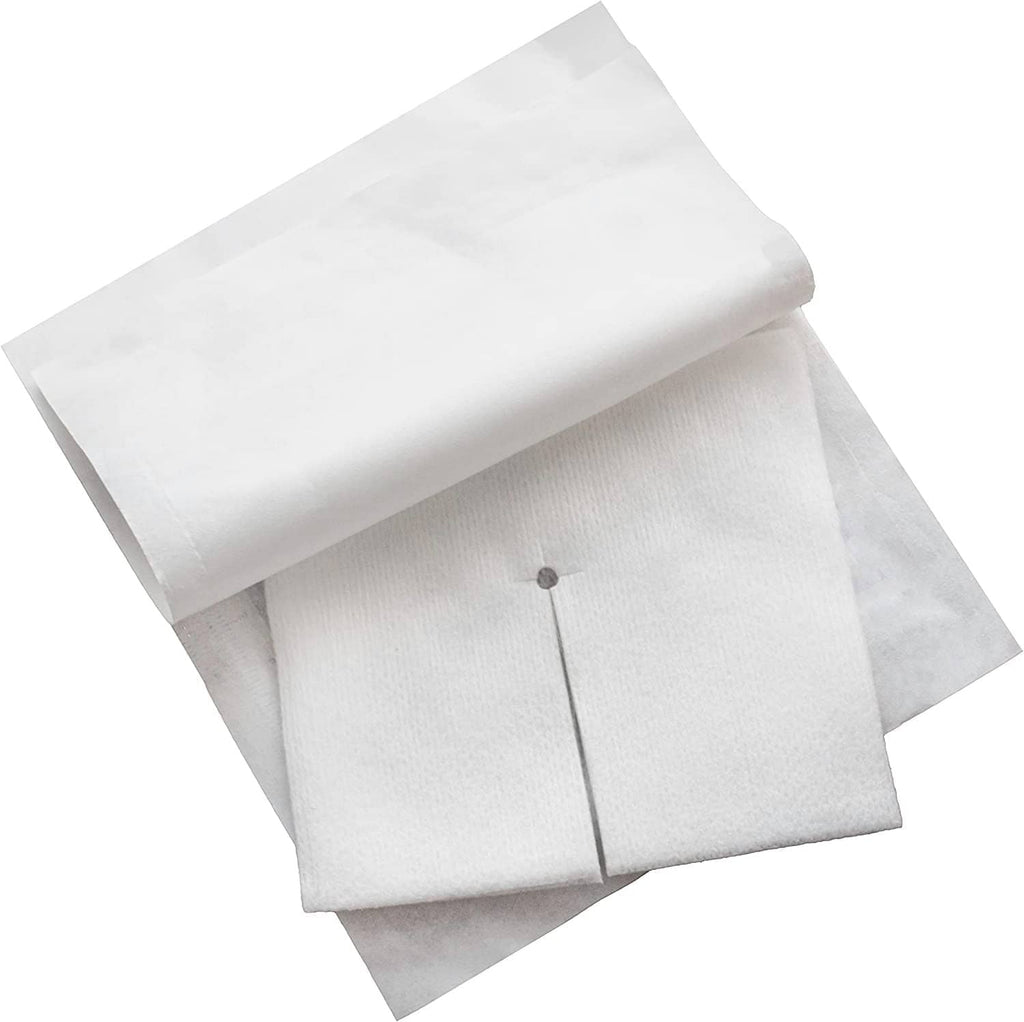 White split drain sponge gauze pads, layered sheets with center seam marker