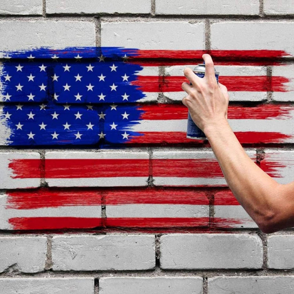 Star-and-stripe painted American flag on a brick wall