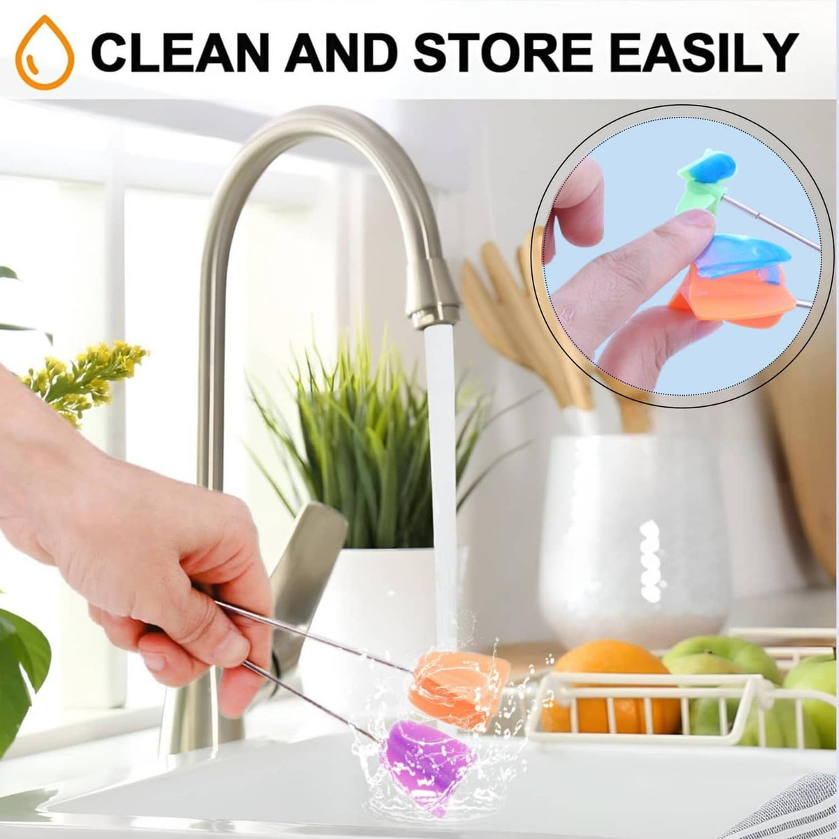 Resin mixing paddle with metal rod and orange silicone blade for hand stirring