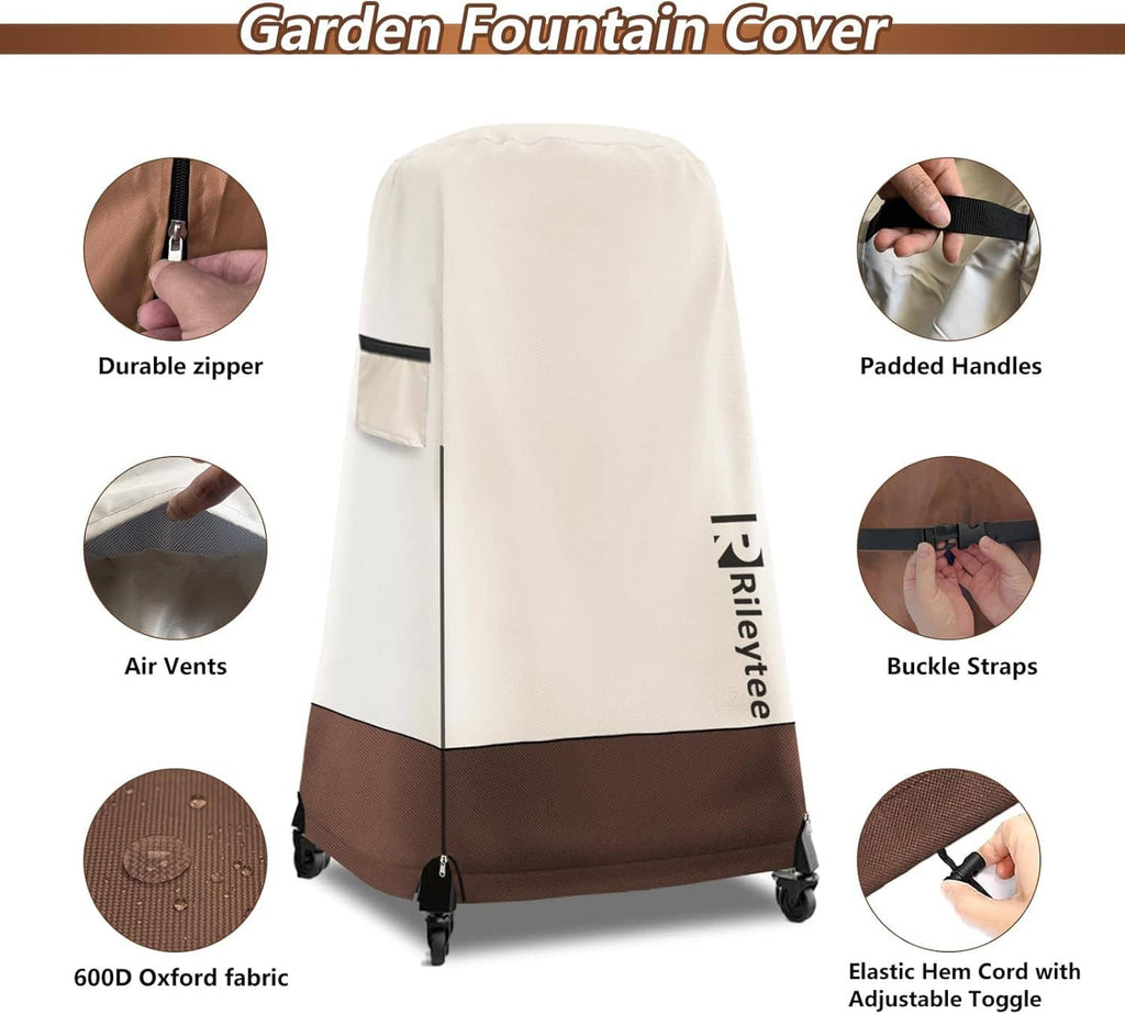 Pizza oven cover detail view: durable zipper, padded handles, buckle straps, vents.