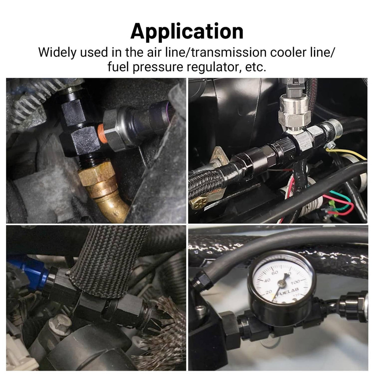 Black AN16 adapter fitting connected to lines with pressure gauge