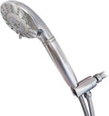 Chrome 7-setting filtered shower handle with round spray head and flexible hose connection