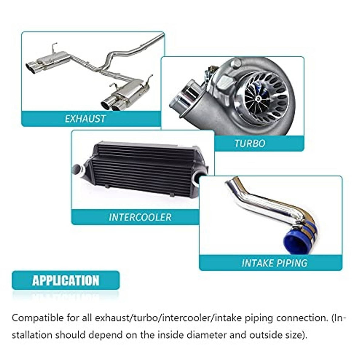 Exhaust system adapter reducer connector for turbo, intercooler, and intake piping
