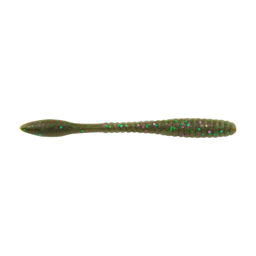 Green pumpkin soft plastic finesse lure with speckled glitter body