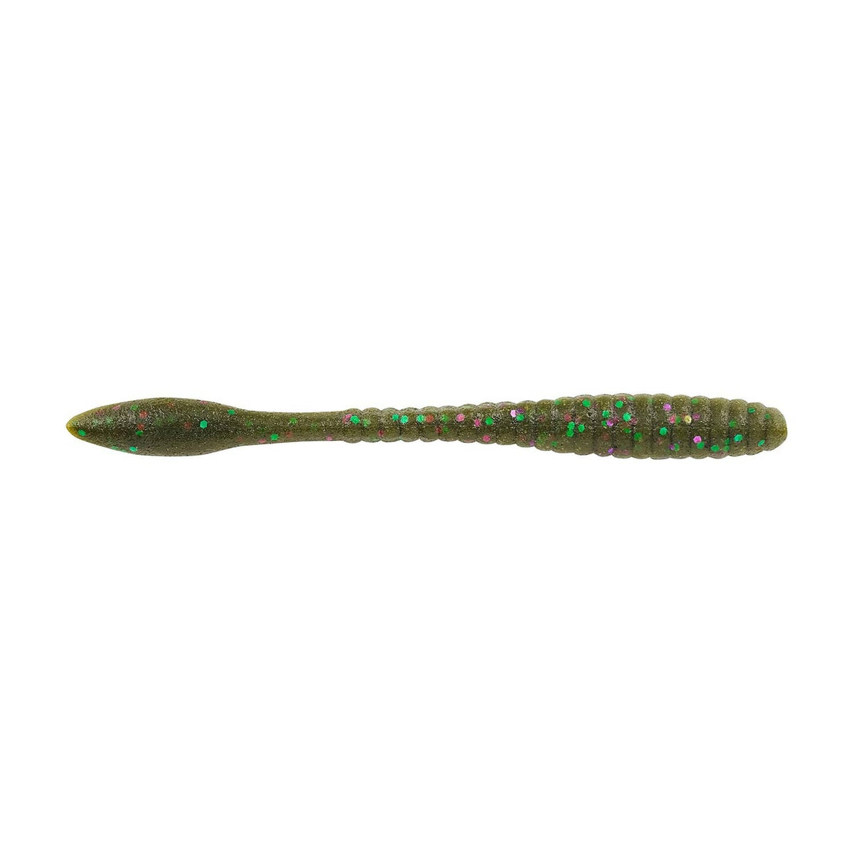 Green pumpkin soft plastic finesse lure with speckled glitter body