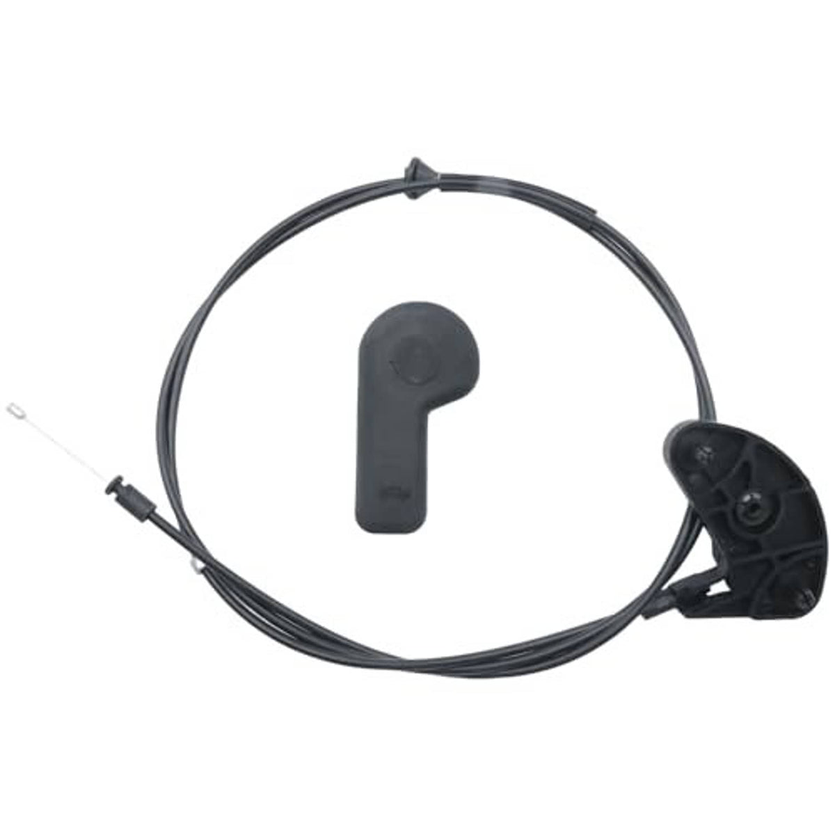 Black hood release cable kit with molded handle and side latch bracket, cable