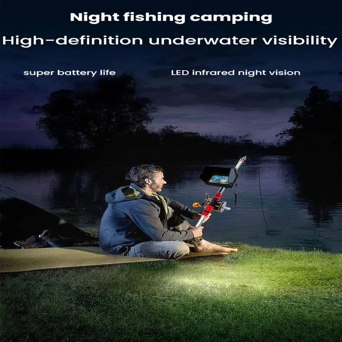 Underwater fishing monitor and camera system for night fishing on a boat