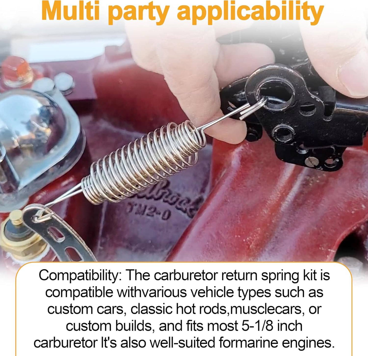 Carburetor return spring and bracket kit close-up with coiled metal return spring