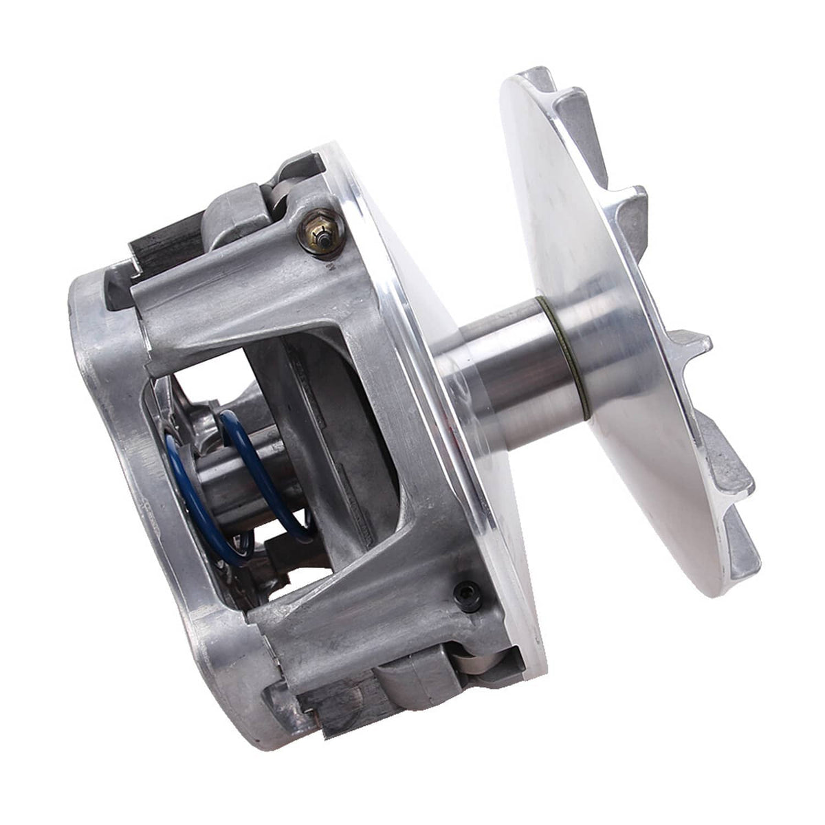 Primary drive clutch angled view showing black inner components and metal outer parts