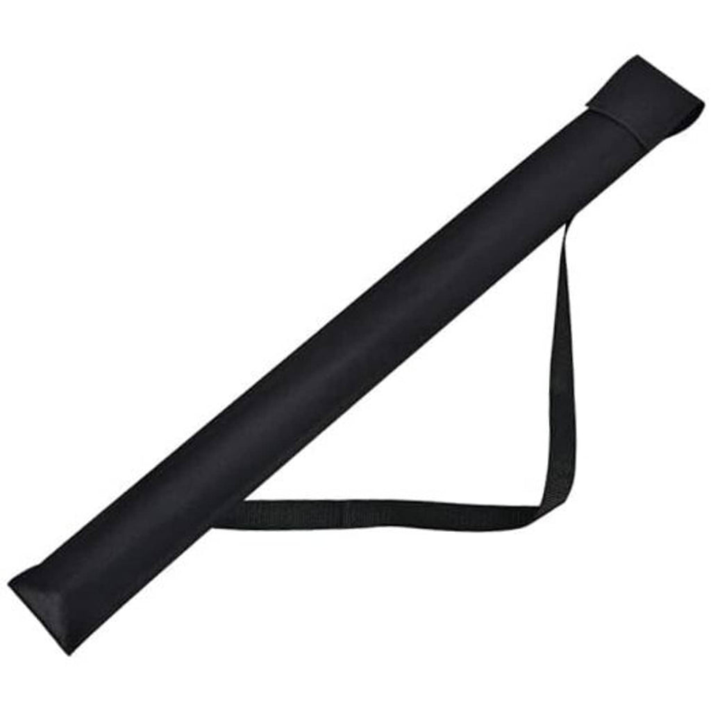 Black cue stick carrying bag tube with top flap opening and shoulder strap