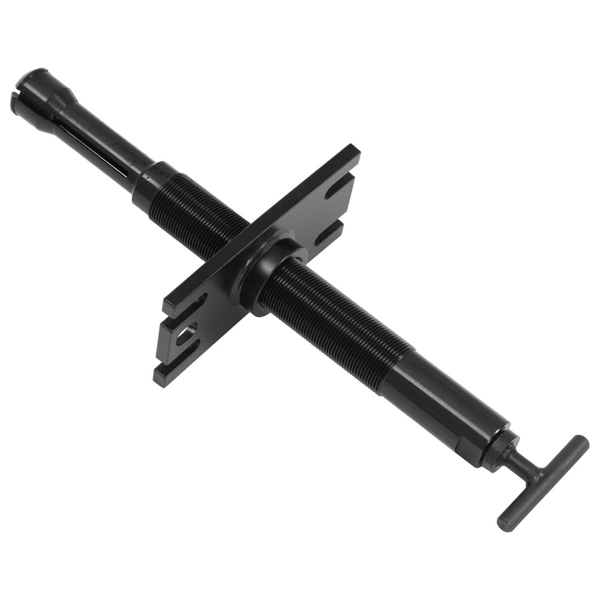 Black fork alignment bracket with threaded screw rod and side guide handles