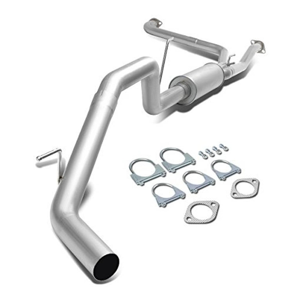 Stainless steel cat-back exhaust system kit with muffler, pipes, and mounting hardware