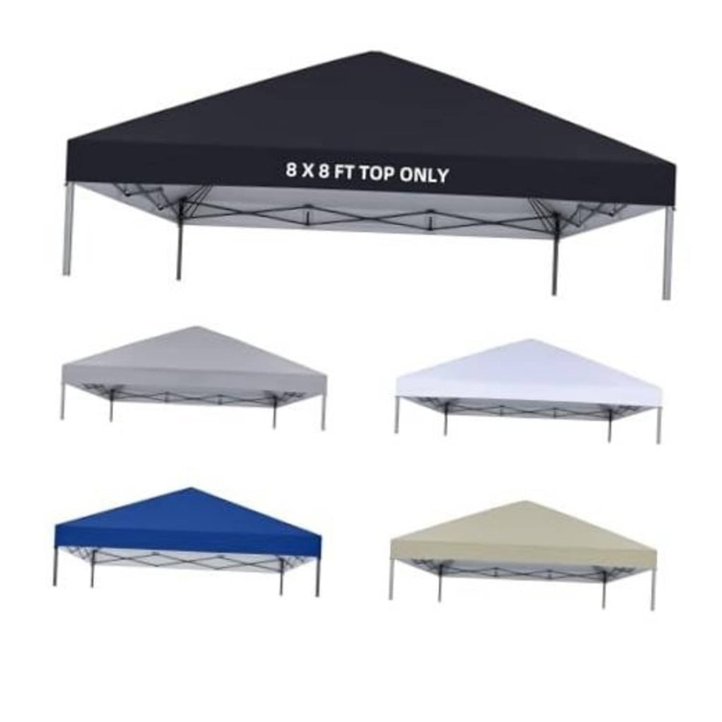 Black 8x8 ft canopy top only shown front view with support frame and straps