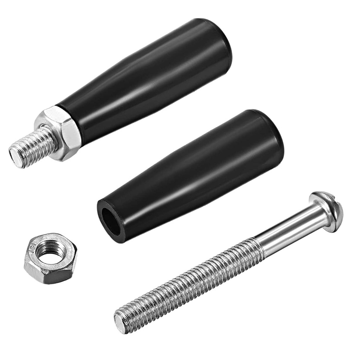 Black clamping handle screw knob with M8 threaded screw and hex nut, metal barrel