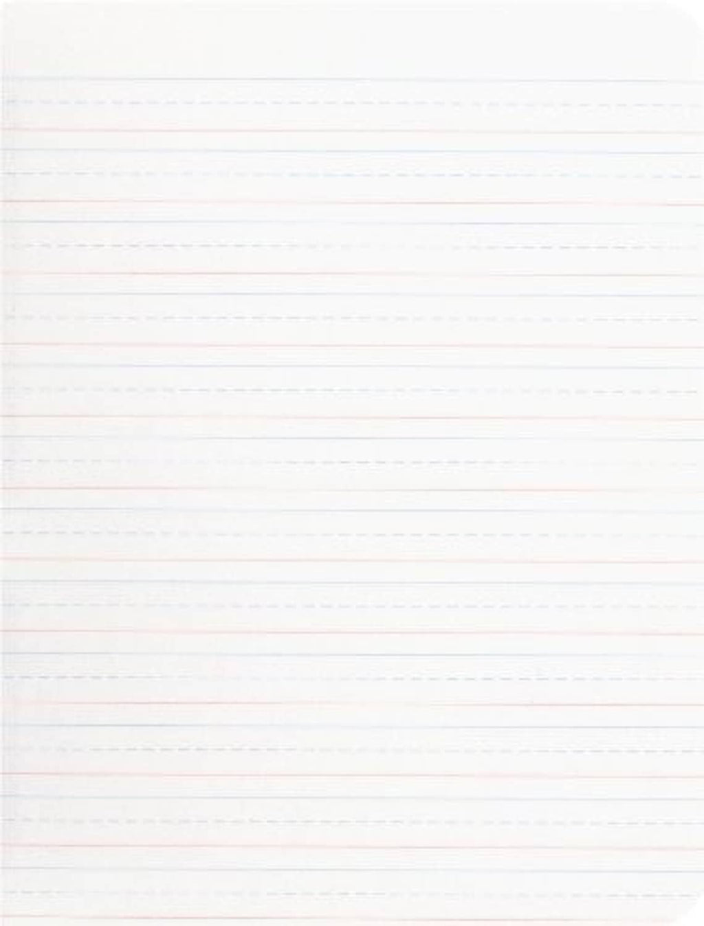 Close-up of primary composition notebook paper with evenly spaced red and blue lines
