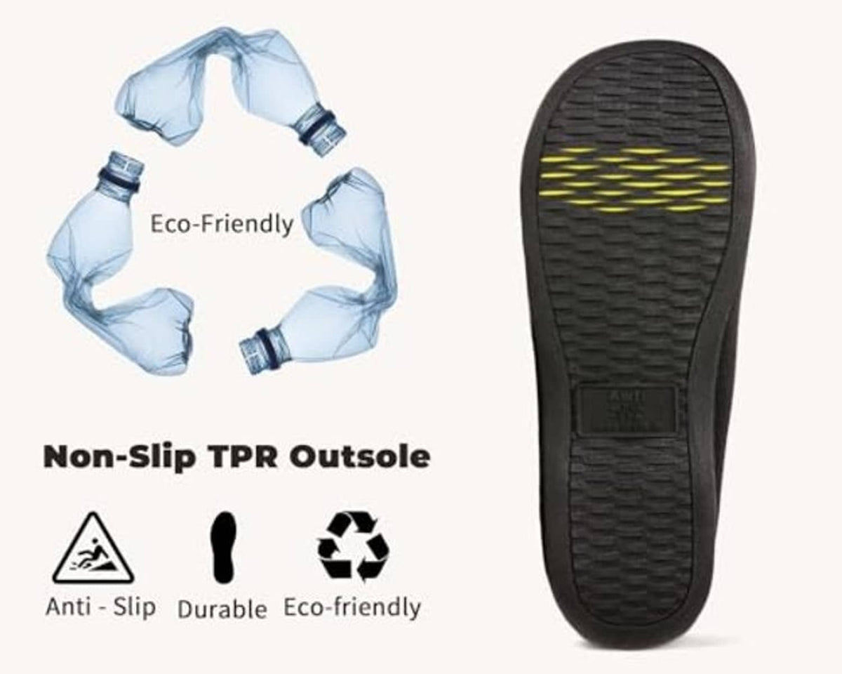 Dark slipper outsole with textured tread, shown from the bottom view