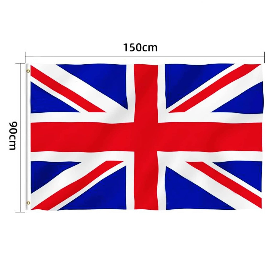 Union Jack banner flag with red and white cross pattern on blue, rectangular size display