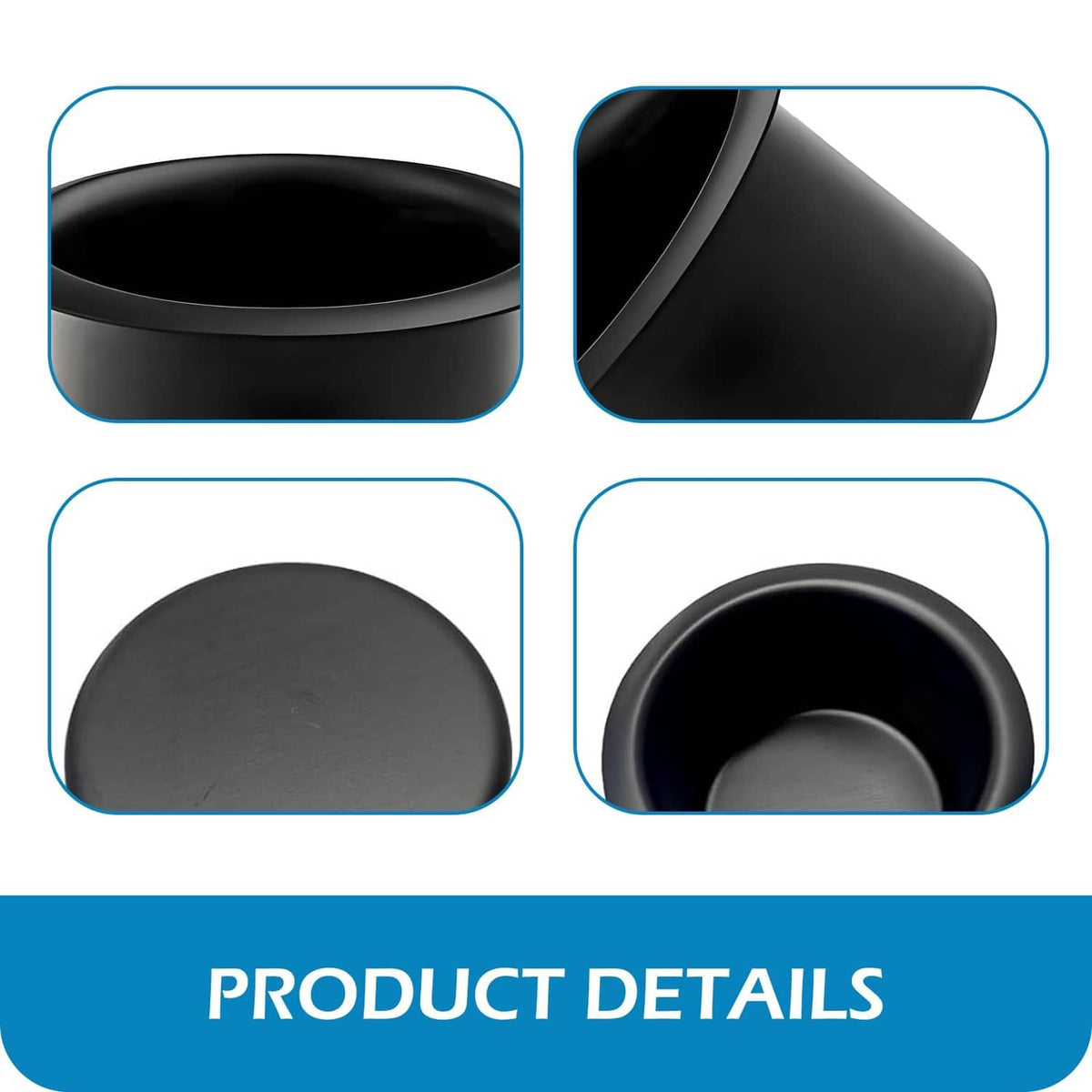 Black cup holder insert close-ups showing rim edge and deep inner well