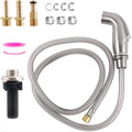 Brushed nickel kitchen sink sprayer with gray braided hose and brass fittings