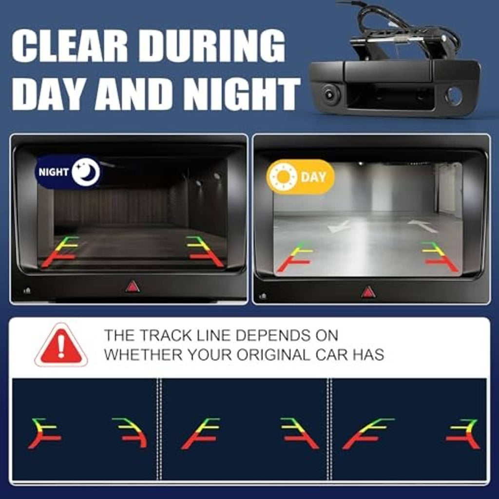 Backup camera monitor showing day and night parking line views