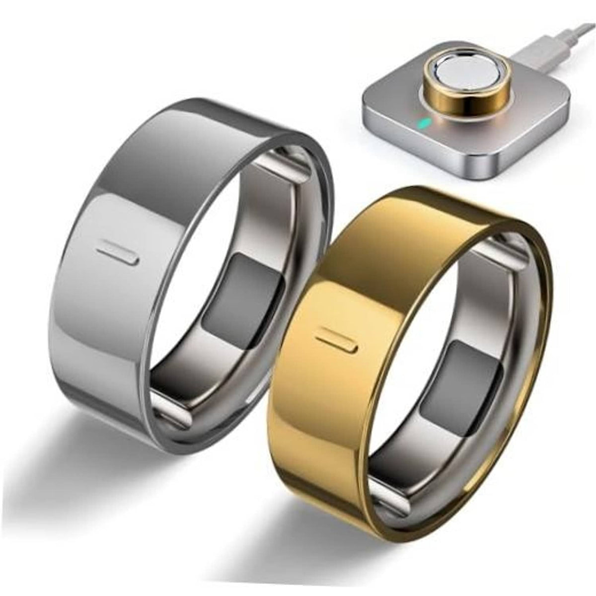 Set of 2 high-gloss ring covers, silver and gold plated, for Oura Ring Size 8
