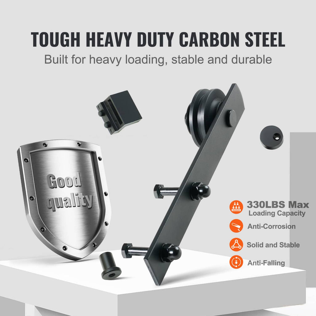 Heavy-duty carbon steel sliding door hanger and roller components, black and gray