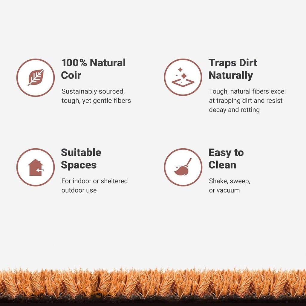 Natural coir door mat edge with dense textured orange-brown fiber pile