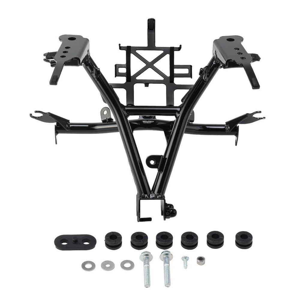 Black front headlight fairing stay bracket frame with side support mounts and bolts