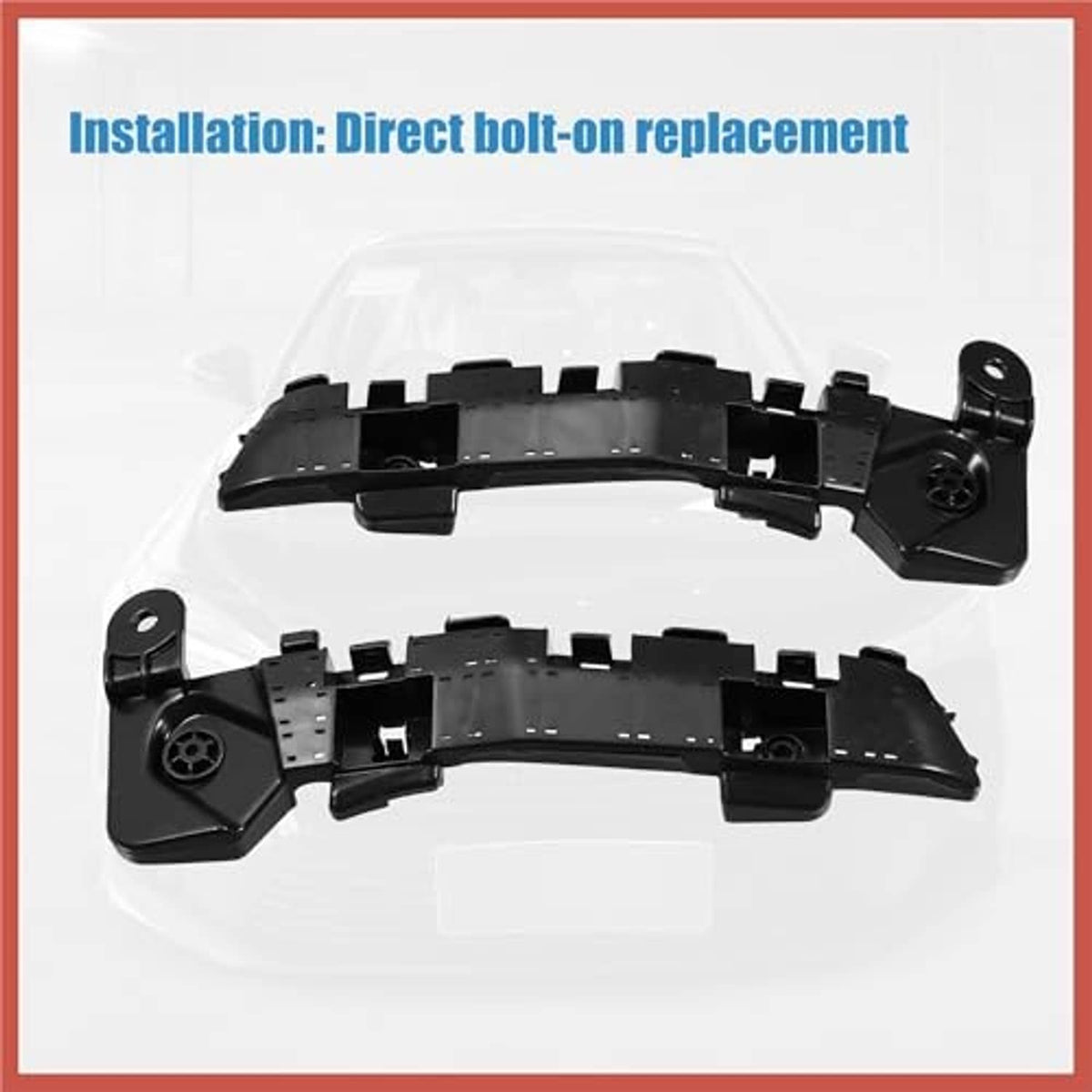 Front bumper mounting support bracket pair, black replacement brackets with tabs