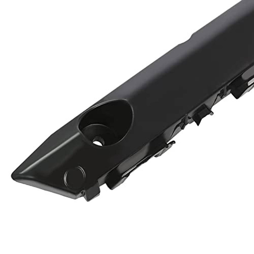 Black plastic bumper bracket with oval side opening and mounting tab details