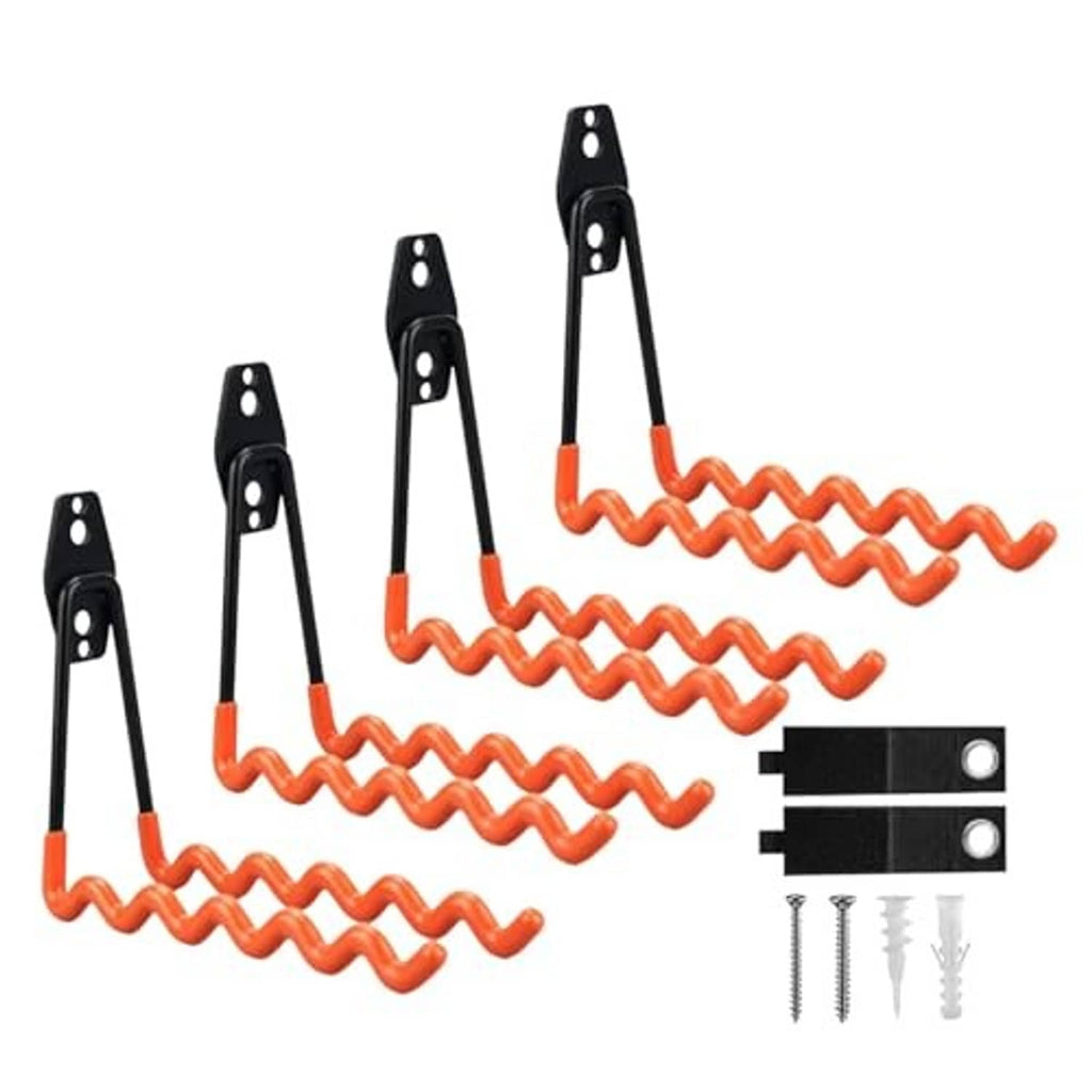 Four orange zigzag wave wall hooks with black back plates and included anchors
