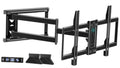 Black corner TV wall mount bracket with long arms and adjustable support rails