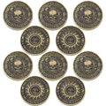 Copper memento mori coin set with skull and winged designs, multiple coins