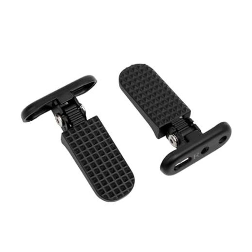 Black textured e-scooter footpegs with metal brackets, two-piece set