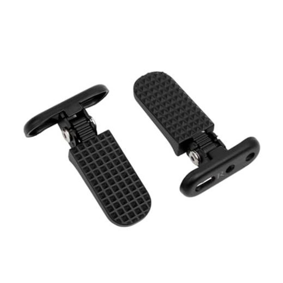 Black textured e-scooter footpegs with metal brackets, two-piece set