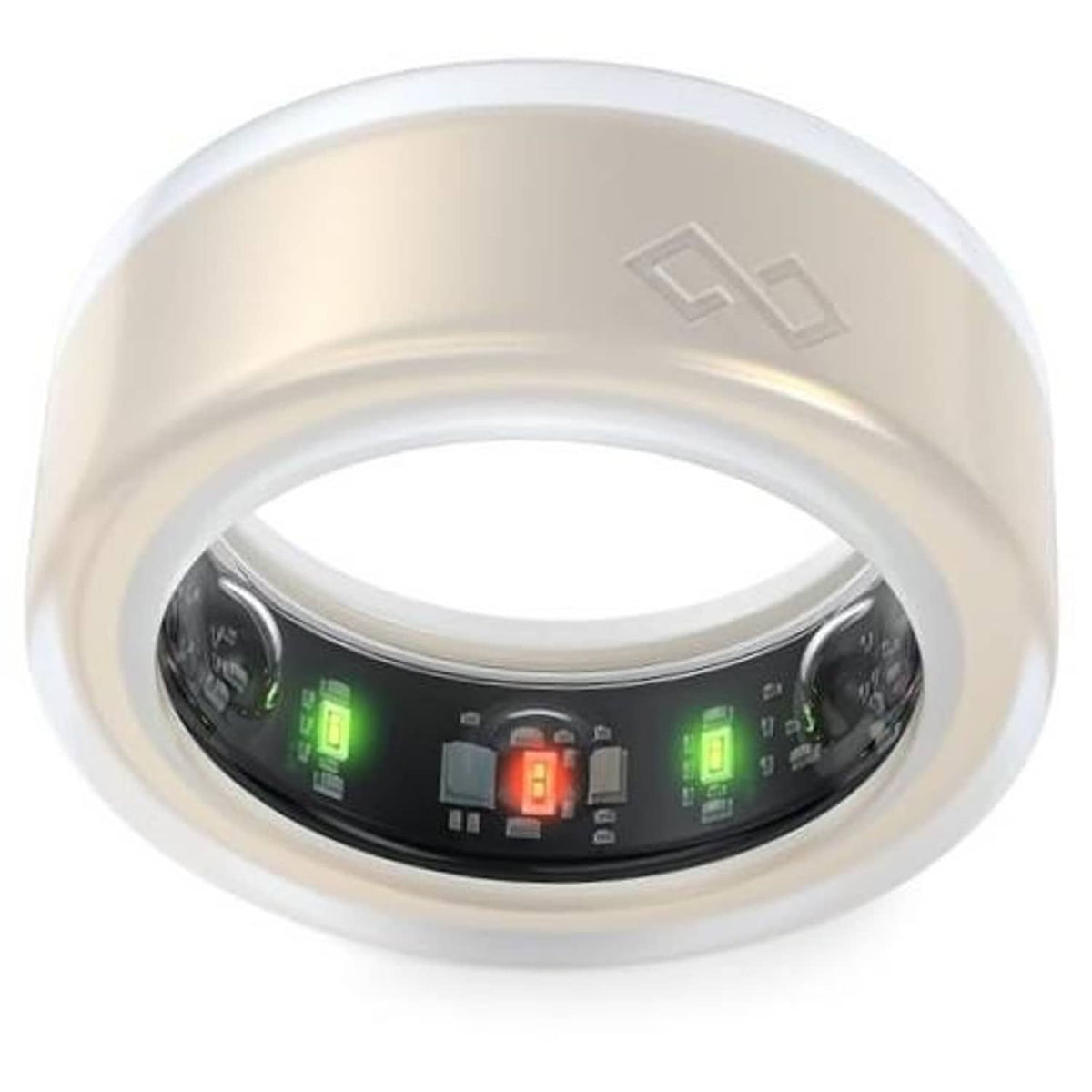 Frosted white silicone smart ring protector with clear inner opening and logo emboss